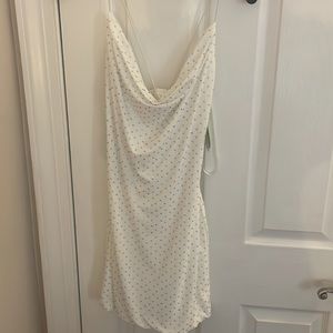 White Rhinestone Mini Cowl Neck Slip Dress